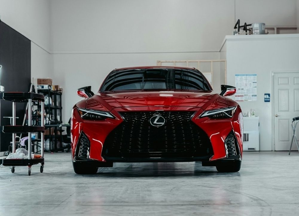 Red Lexus IS in shop – california reflections auto body & paint Red Lexus IS in shop - california reflections auto body & paint